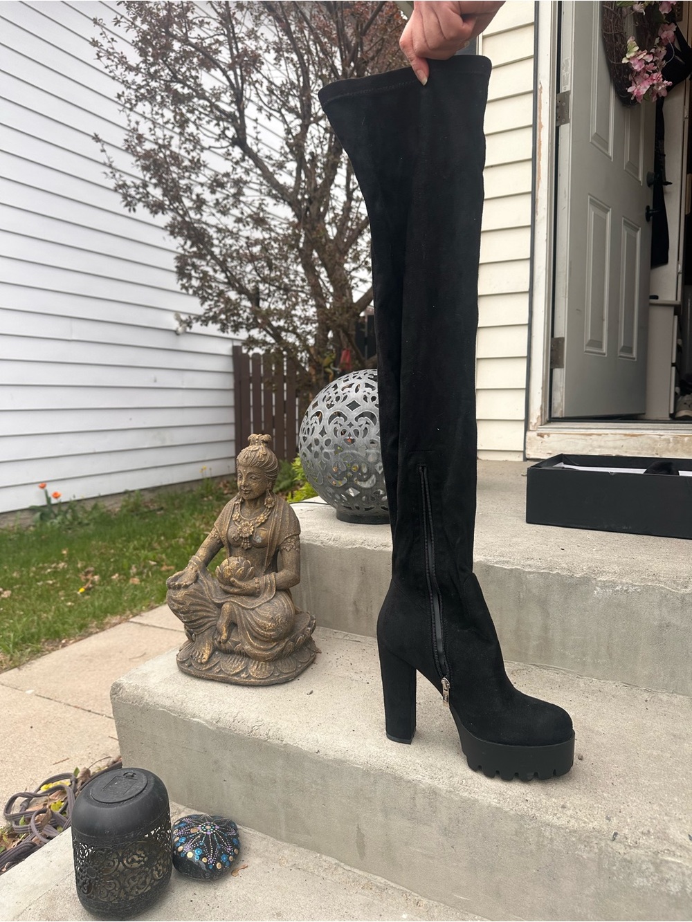LAMODA thigh high suede platform heels
